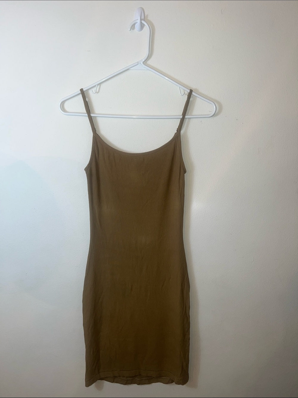 SKIMS Olive-Brown Ribbed Midi Slip Dress